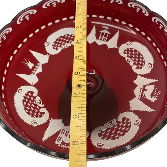 Egerman Czech Bohemian Ruby Red Glass Pedestal Fruit Bowl Magic Potion Christmas - Picture 3 of 16